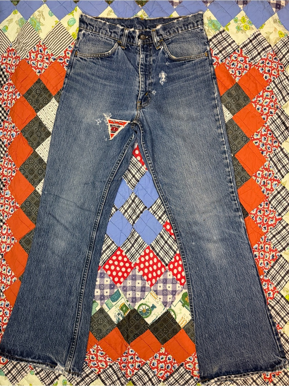 VTG 60s Levi’s Orange Tab Distressed Bootcut Flare Denim Jeans Talon Zip SZ 28